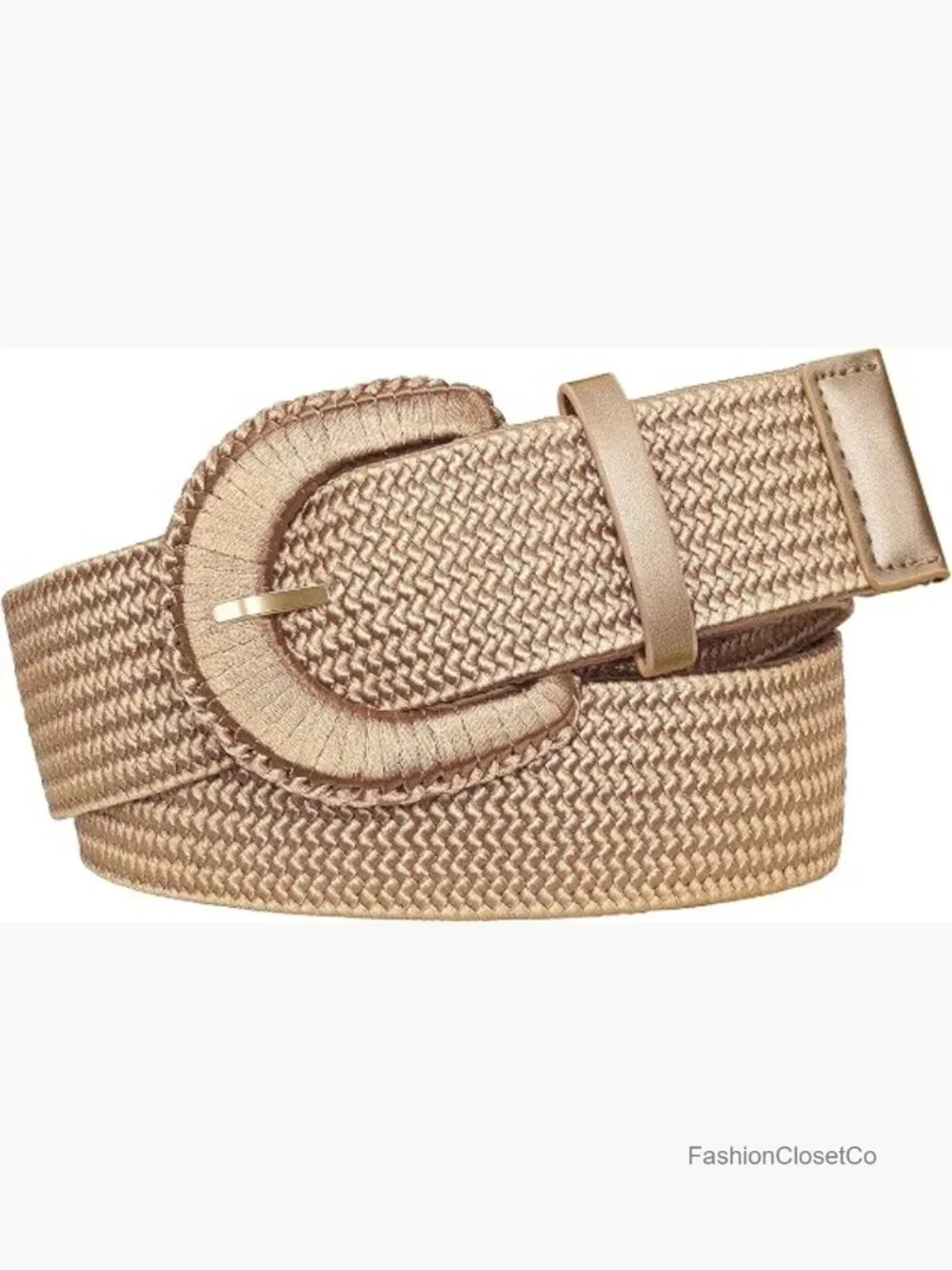 Wide Elastic Boho Belt Rope Woven Stretch Braided Waist Belt Chunky Buckle